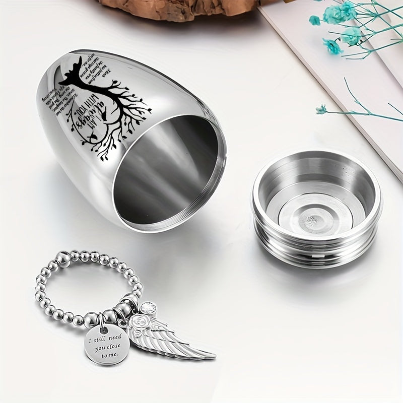 Mini Keepsake Cremation Urn with Wing Charm – 2.56 Inch Aluminum Alloy Memorial Ash Holder with I Am Always with You Engraving, Small Human Ashes Urn for Remembrance & Sympathy Gift, Silver