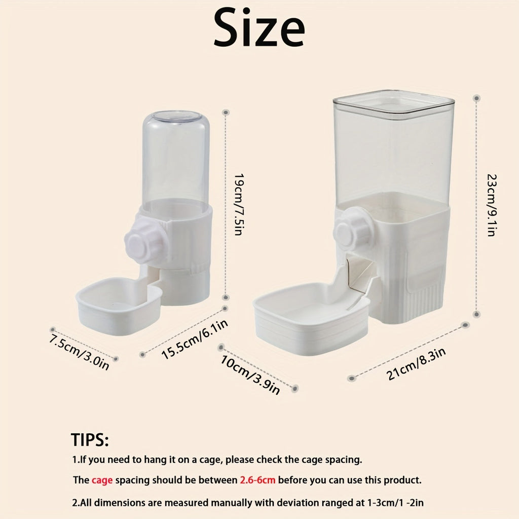 Automatic Hanging Cage Pet Feeder and Waterer Gravity Self-Feeding Drinking Bowl Set for Rabbits Cats Dogs Guinea Pigs 40oz Feeder 17oz Drinker
