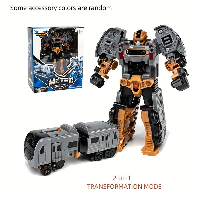 2-in-1 Transforming Robot Train Assembly Toy for Kids - Cartoon Figure Puzzle Building Set, DIY Transform Robot Vehicle Model, STEM Creative Toy for Boys Ages 4+, Birthday Christmas Gift