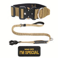 Tactical Dog Collar and Heavy Duty Elastic Leash Set for Medium Large Dogs - High Strength Metal Buckle Nylon Dog Collar, Stretchable Bungee Dog Leash, Outdoor Training Walking Gear