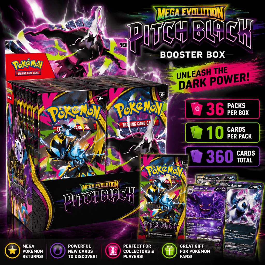 Pokémon Mega Evolution ME5 Pitch Black Booster Box - 36 Packs, 360 Cards Factory Sealed, Premium Collector Box for Card Fans, Trading & Gift Giving