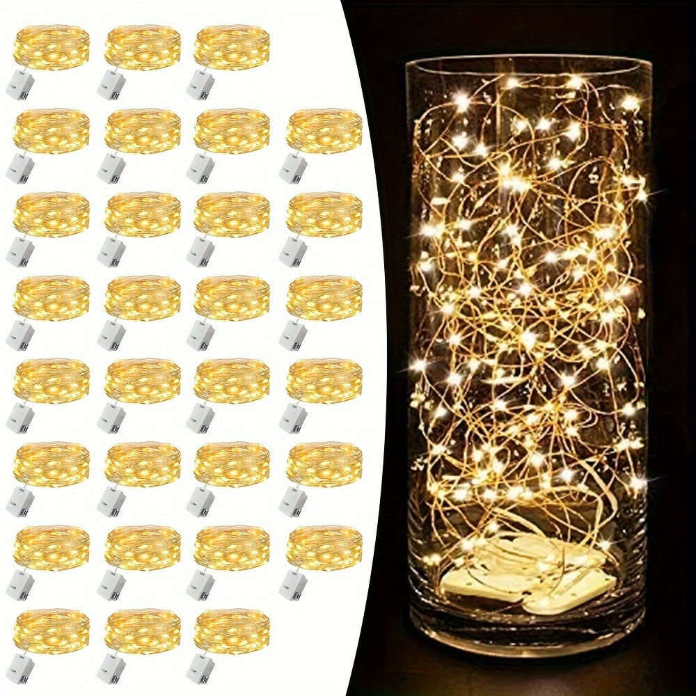 30-Pack LED Fairy Lights Battery Operated with Silver Wire – 6.5ft 20 LED Firefly Starry String Lights, Batteries Included, Perfect for DIY Wedding, Bedroom, Party, Patio, Christmas & Valentine's Day Decor