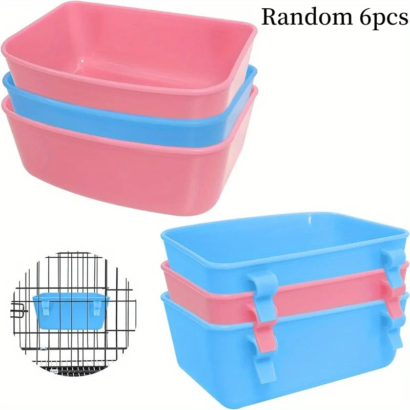 Bird Cage Hanging Feeder 6-Pack - Universal Plastic Food & Water Container Bath Water Bowl for Parrots Budgies Canaries & Small Birds, Clip-On Cage Feeder Cups (Random Colors)