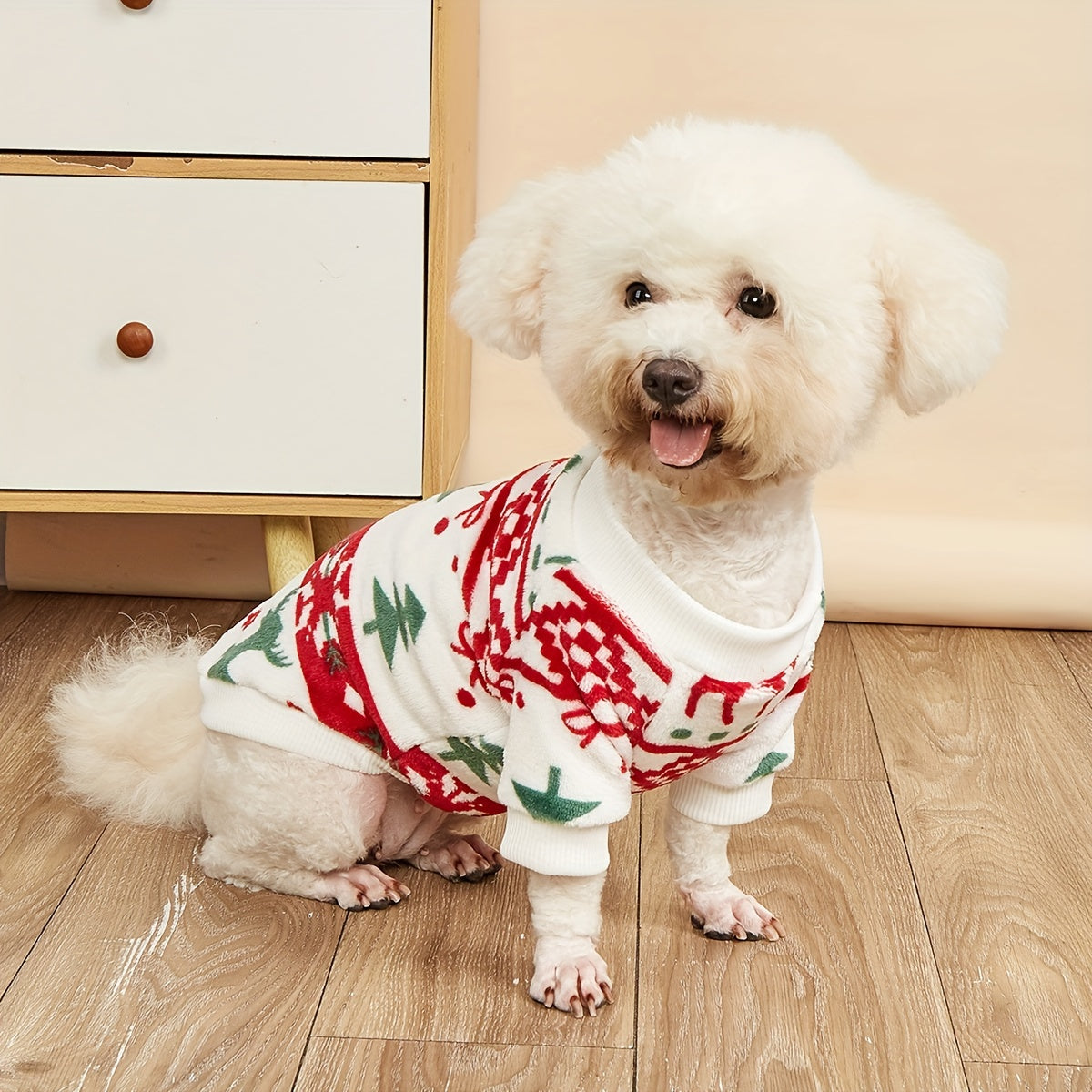 Pet Christmas Plush Sweatshirt for Dogs and Cats – Warm Soft Fleece Holiday Pullover for Small Medium Pets, Autumn Winter Cozy Costume, XS S M XXL, White Festive Pet Apparel