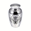 Personalized Mini Cremation Urn for Ashes - Custom Aluminum Alloy Keepsake Urn with Angel Heart Butterfly Pattern for Human & Pet Ashes, Small Memorial Ash Holder, Silver Gold Purple Lid Options