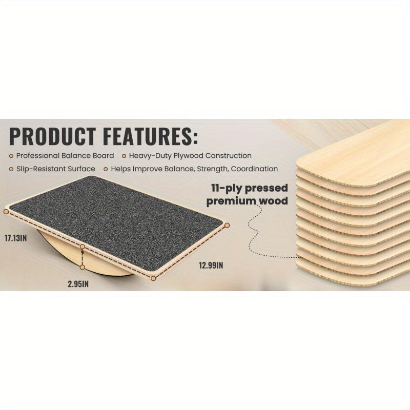Balance Board for Adults - Wobble Board Wooden Anti-Slip Rocker Board for Core Strength, Physical Therapy, Standing Desk & Balance Training, Supports 350 LBS