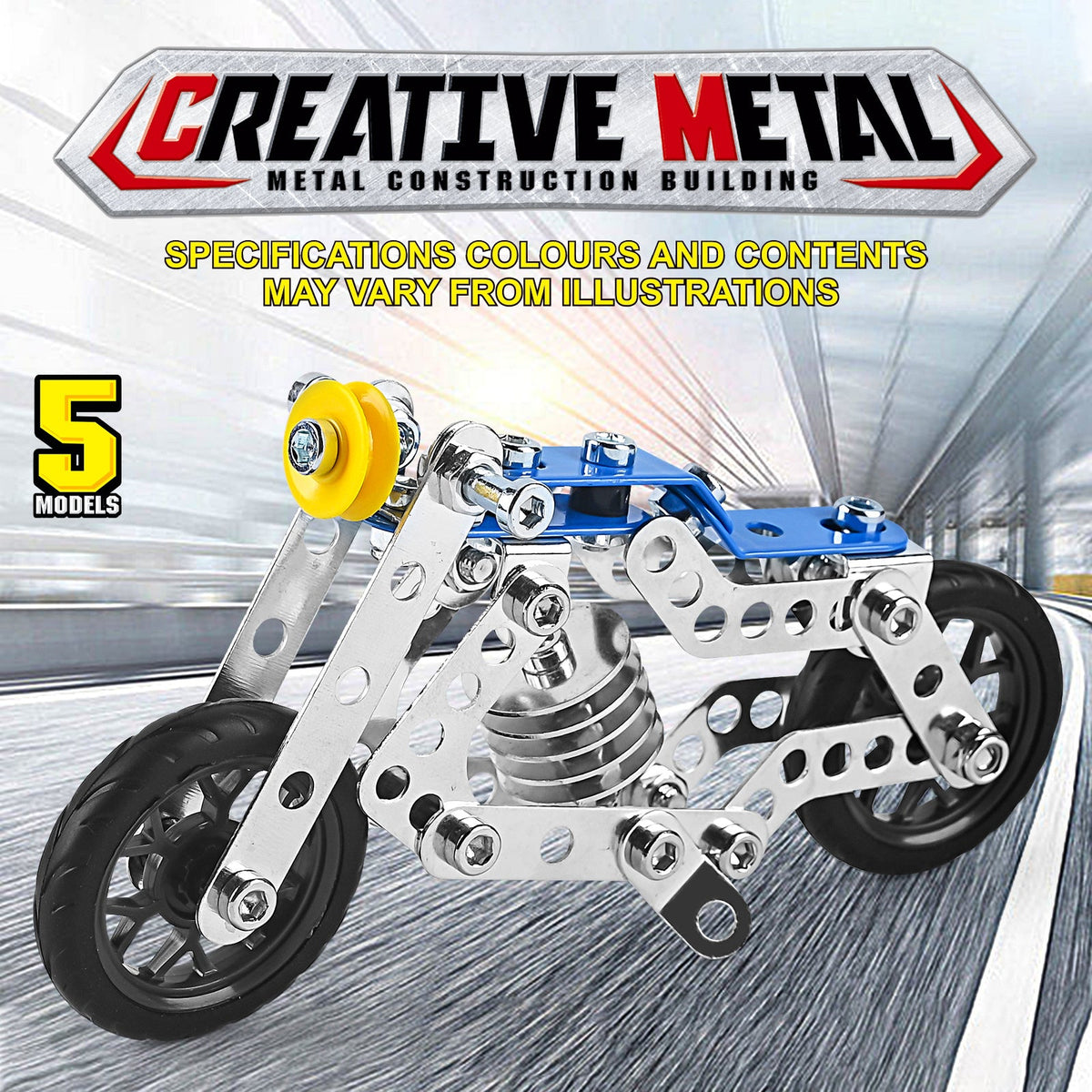 Metal Erector Set Motorcycle STEM Building Kit 139 Pieces for Kids Age 8+, 5-in-1 Multi-Shape Motorbike Construction Model Toy, STEAM Educational Engineering Gift for Boys Girls Teens