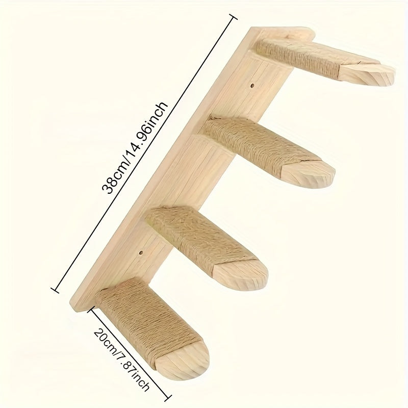 Wall-Mounted Wooden Cat Tree with Sisal Rope Cat Ladder Indoor Cat Furniture Space-Saving Cat Climbing Shelf Activity Center for Indoor Cats