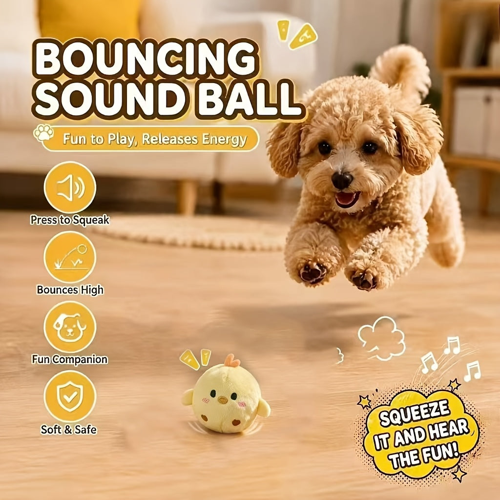 Squeaky Bouncing Pet Toy Ball for Dogs and Cats - Yellow Chick Interactive Slow-Rebound Chew-Resistant Boredom Relief Toy, Attracts Pets with Sound - Perfect Pet Gift
