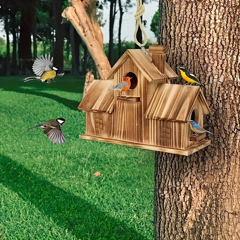 Rustic Wooden Birdhouse for Outside Outdoor Wild Bird Nest House Garden Backyard Patio Tree Decor Weatherproof Natural Wood Bird Habitat Nesting Box