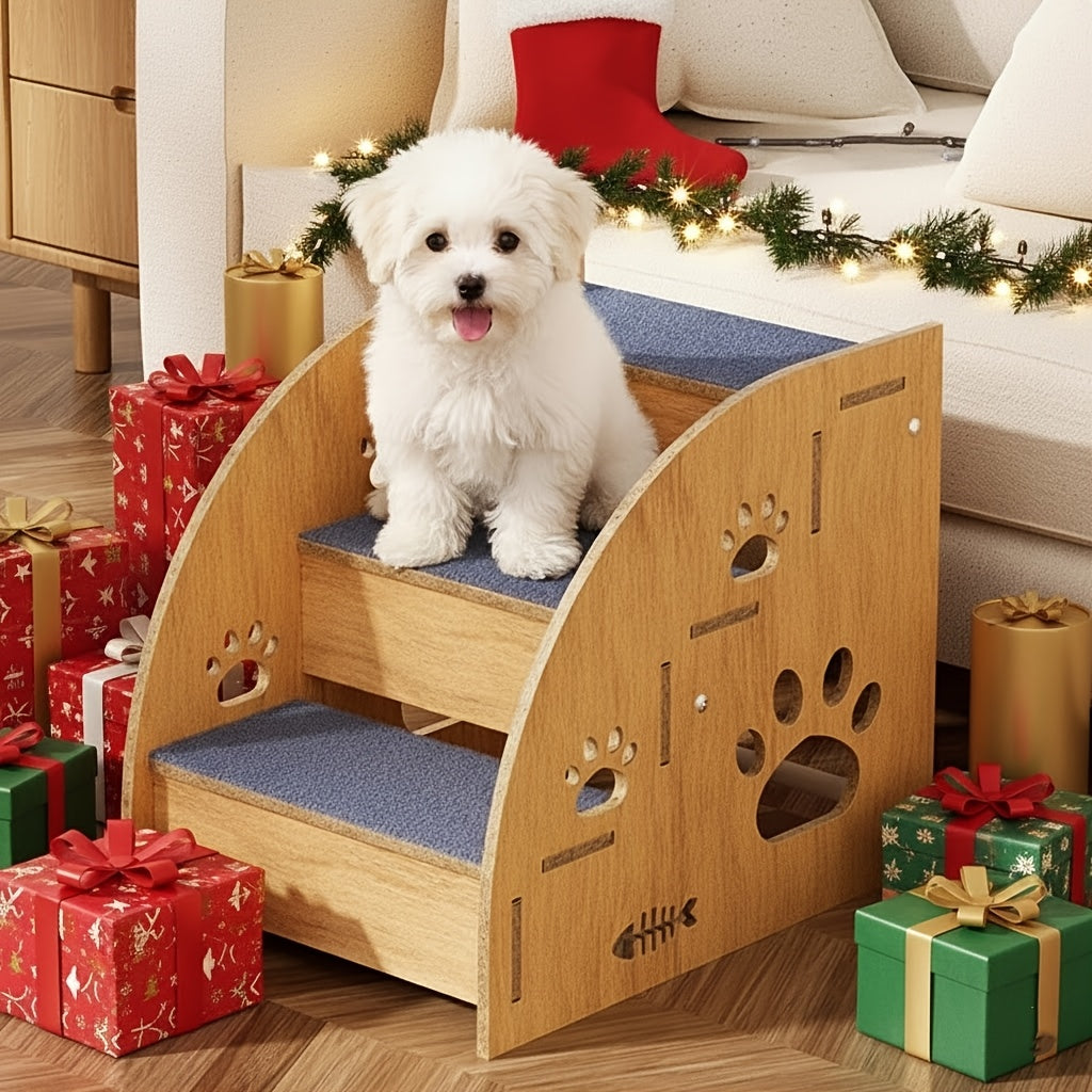 Pet Stairs for Dogs & Cats – Non-Slip 3 or 4 Step Staircase with Safety Railings for Bed & Sofa, Compact Ramp Design, 15 Inches High, for Small & Medium Dogs and Cats