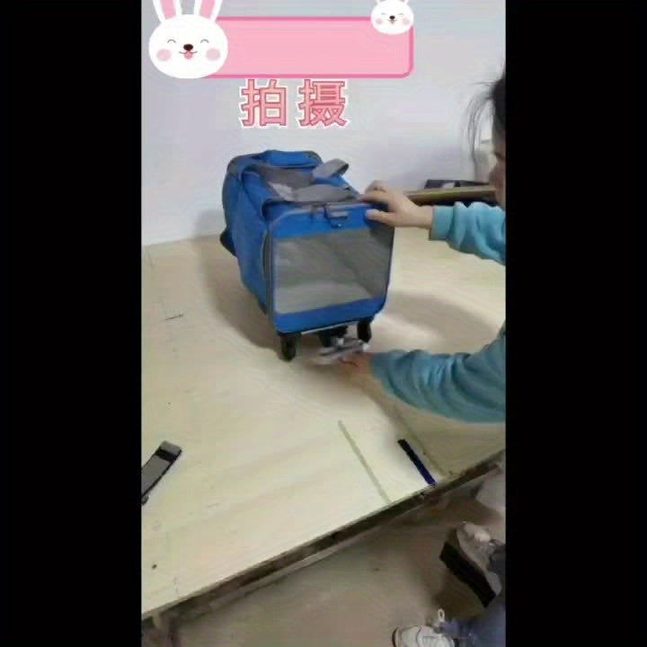 Portable Pet Stroller Carrier with Aluminum Frame & Wheels - Travel Luggage Style Rolling Pet Carrier for Cats Small Dogs with Pull Handle Stress-Resistant Plastic Shell - Pink Blue