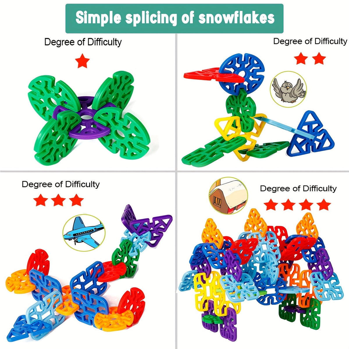 98-Piece Snowflake Building Blocks for Kids – STEM Educational Toy, Round Hole Puzzle Assembly, Creative Construction Kit, Best Gift for Boys & Girls Ages 3+