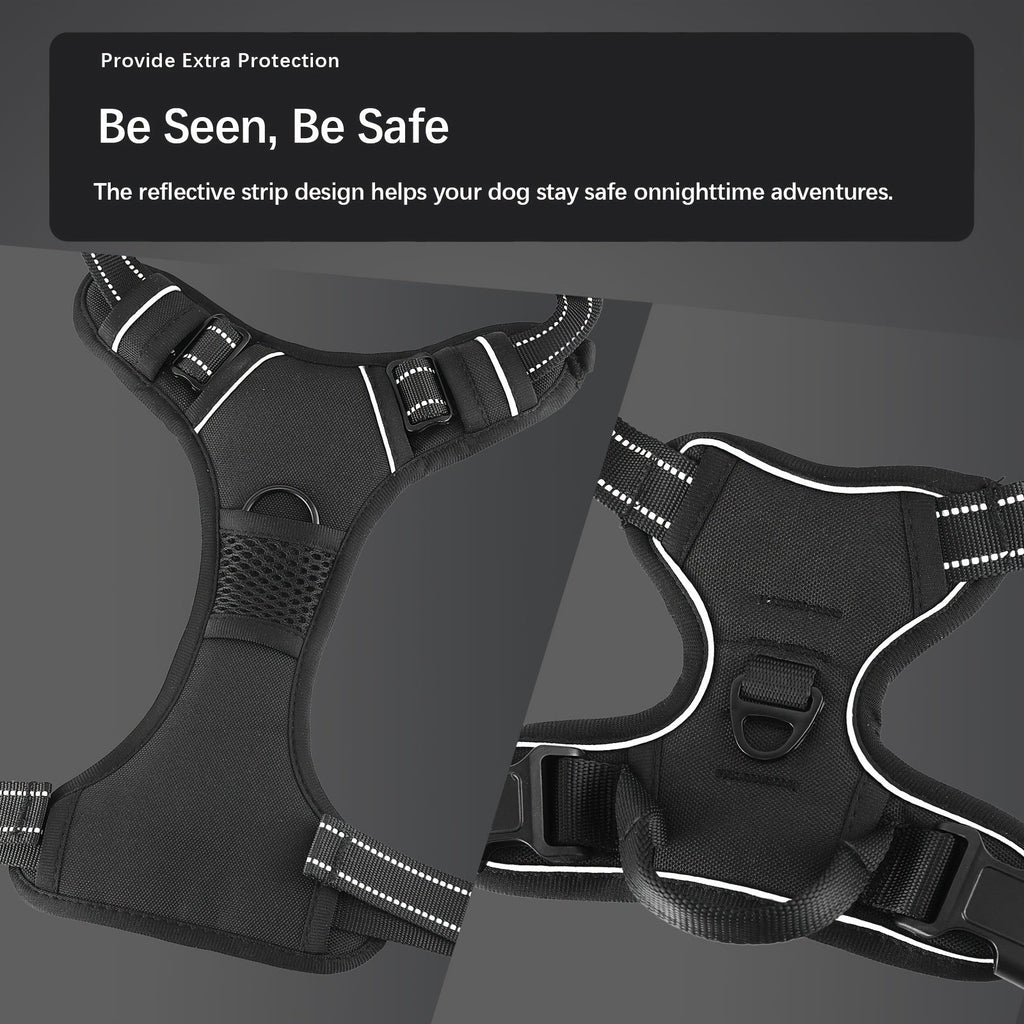 4-Piece Dog Harness and Leash Set No-Pull No-Choke Reflective Oxford Vest Harness with Leash Poop Bag Dispenser Easy Control Handle for Medium Large Dogs Outdoor Training Walking
