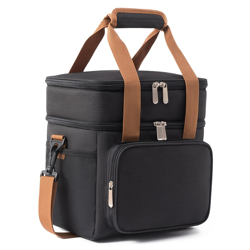 Insulated Lunch Bag Expandable Double-Layer Leakproof Cooler Tote with Adjustable Shoulder Strap, Durable Lunch Box for Work Office Picnic & Beach, Lightweight Thermal Bag for Men and Women