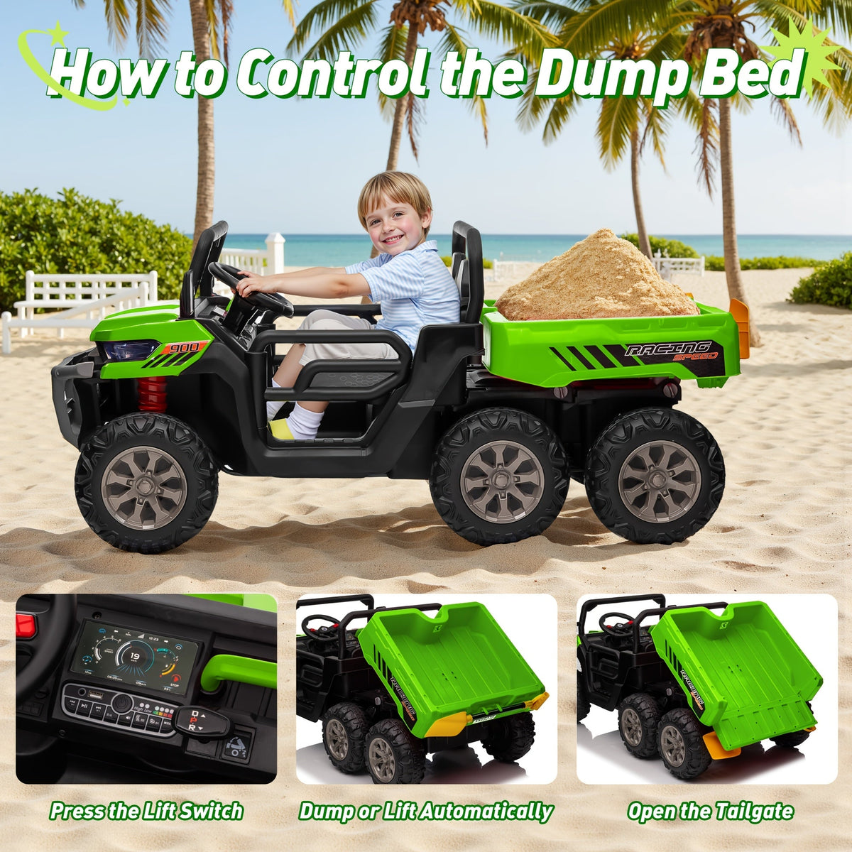24V Kids Ride-On UTV with Remote Control, Dual Drive Mode, 3 Speed Settings, Bluetooth Music, 4 LED Lights, Suspension System & Flower Décor – Outdoor Ride-On Car for Boys & Girls Ages 3+ – Red Green Pink