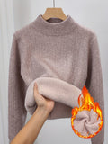 Women's Fleece Lined Turtleneck Sweater Thick Warm Pullover - Semi-High Neck Seamless Knit Sweater Fall Winter Inner Layer Top, 11 Colors S-XL