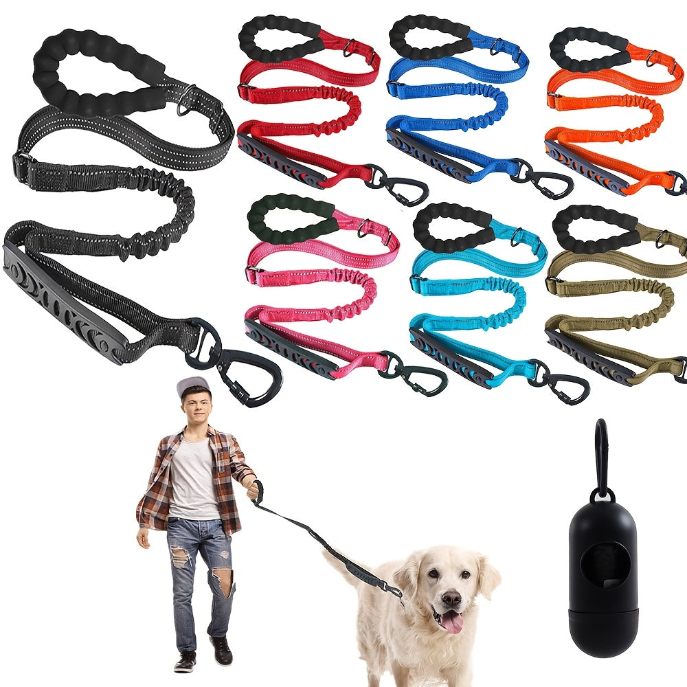 4-in-1 Elastic Dog Leash for Medium Large Dogs Adjustable Bungee Training Leash with Foam Grip Handle Anti-Choke Shock Absorbing – Multifunctional Dog Walking Leash for Hands-Free Jogging and Training
