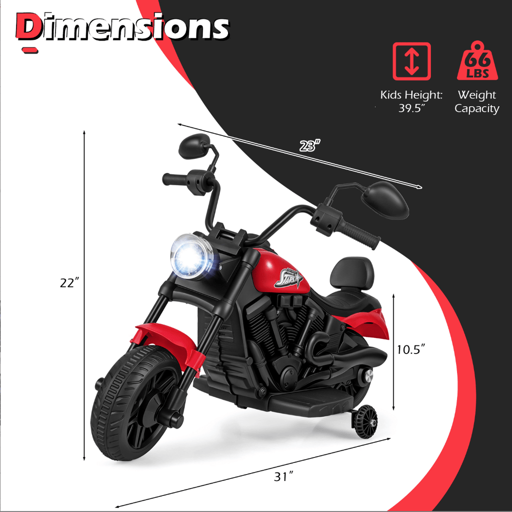 Kids Electric Motorcycle Ride-On Toy for Boys Girls Age 3+ – 25W Motor, Detachable Training Wheels, LED Headlights, Music, One-Button Start, Battery Powered Motorbike for Toddlers & Young Kids