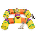 Collapsible Cat Tunnel H-Shape 4-Way with Interactive Play Balls – Washable Tear-Resistant Cat Tube for Indoor Play & Hide-and-Seek, Durable Kitten Entertainment Toy, Iridescent Rainbow & More Colors