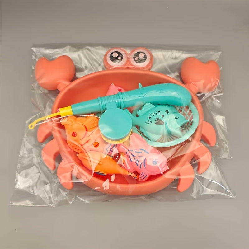 Kids Magnetic Fishing Toy Set with Crab Fish Shell Fishing Rod and Net 8 Piece Toddler Bath Water Table Sensory Play Fine Motor Skills Summer Gift for Boys Girls Ages 3 4 5 6 Orange Green