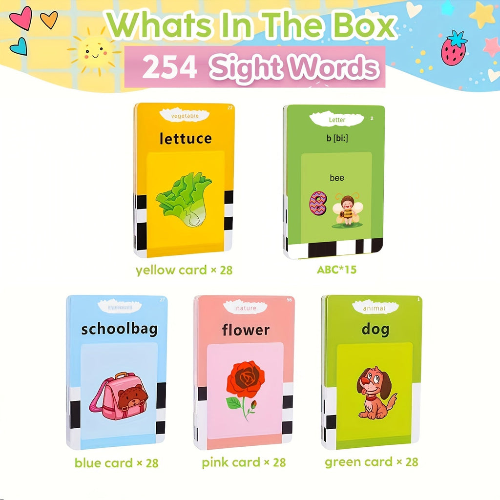 Talking Flash Cards for Toddlers Kids 224 254 510 Words Electronic Language Learning Speech Therapy Sensory Educational Toy for Preschool Boys Girls Ages 3 4 5 6 Autism Learning Gift Blue Green Pink