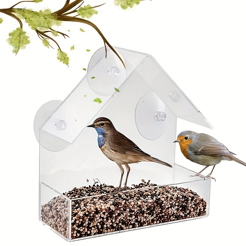 Window Bird Feeder with Suction Cup - Clear Acrylic Outdoor Bird Feeder for All Bird Species, Easy to Clean Transparent Design, Perfect for Window & Glass Door - Bird Feeders for Outside