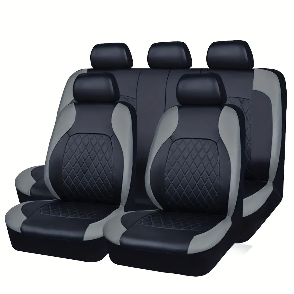 Universal Car Seat Covers Full Set Faux Leather – 5-Seat Front & Rear Bench for SUV, Truck, Jeep & BMW, Fits 40/60 & 50/50 Split, Headrest & Seatbelt Compatible, Scratch-Proof