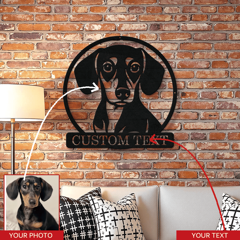 Custom Pet Portrait Metal Wall Art - Personalized Dog Memorial Black and White Silhouette Hand-Drawn Circular Iron Wall Decor, Pet Remembrance Gift, Minimalist Home Display, 6 Sizes 12"-24"