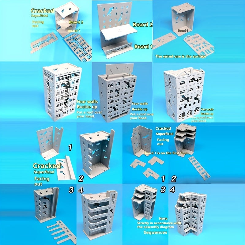 1:300 Scale War Damage House Building Scene Model Set - Plastic Battle Damage Urban Street Layout for N HO Train Diorama, Wargaming & Architectural Model | Miniature Scene Display