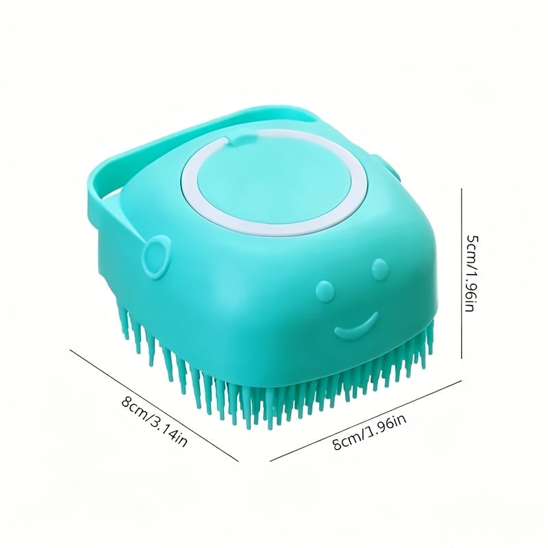 Pet Grooming Bath Brush with Built-In Shampoo Dispenser Dog Cat Massage Brush De-Shedding Scrubber Ergonomic Handle Soft Silicone Bristles for Bathing Dogs Cats Blue