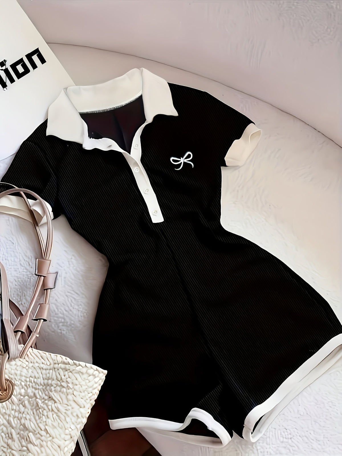 Women Color Block Bodysuit Y2K Lapel Collar Casual Stretch Fitted One Piece Top Black XS S M L XL XXL