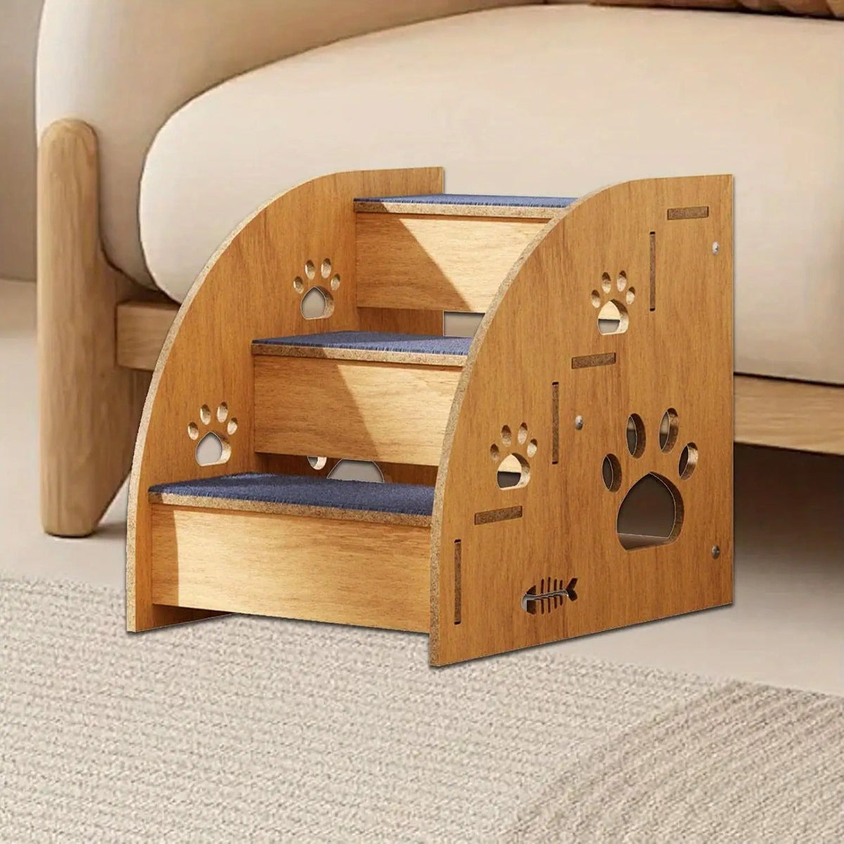 Solid Wood Pet Stairs 2-4 Steps with Ramp & Non-Slip Safety Rails – 15" Dog Steps for Bed & Sofa Access, Small Medium Dogs, Senior Pets & Cats
