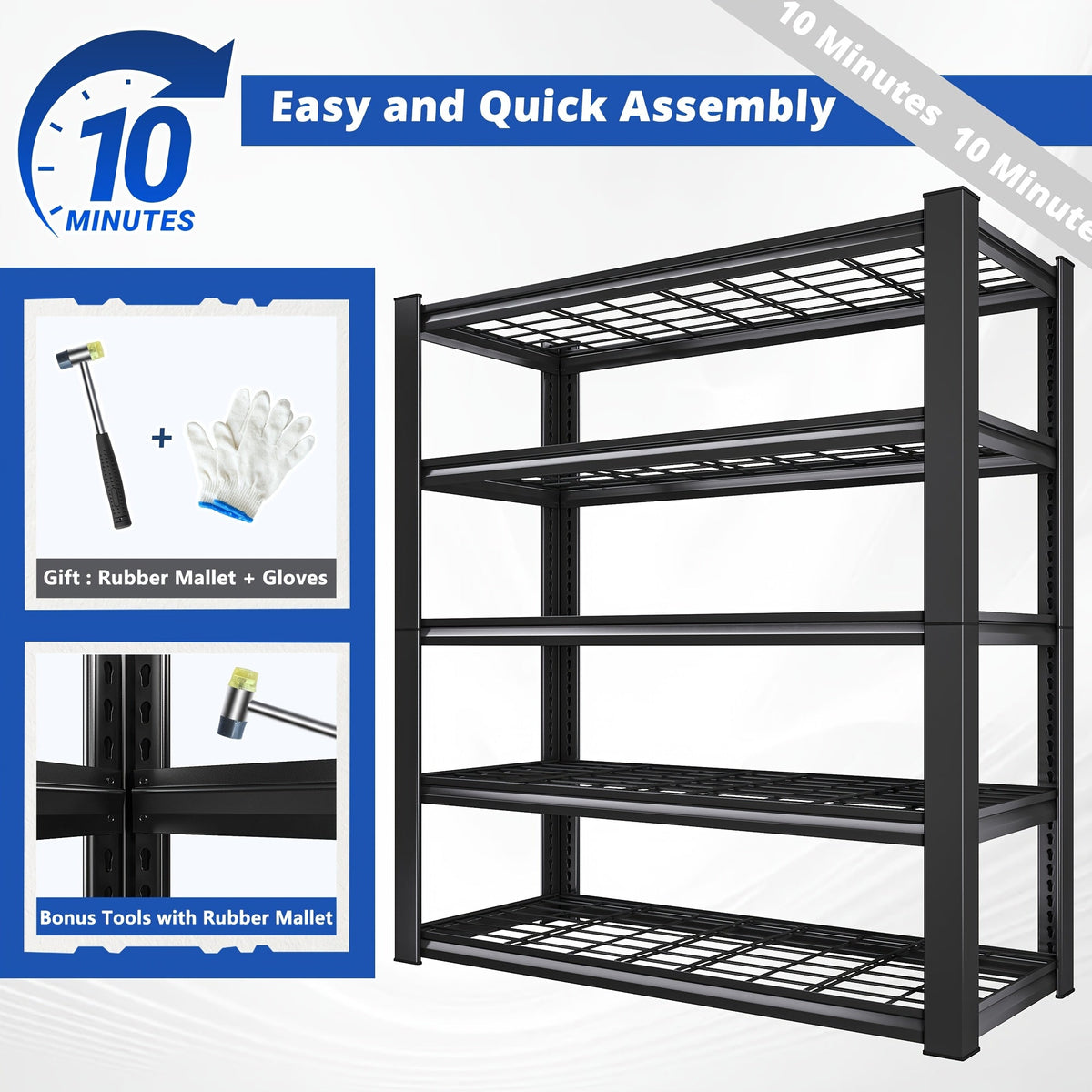 Heavy Duty Metal Shelving Unit 72 Inch 5-Tier Adjustable Garage Storage Shelf 3000LBS Capacity Carbon Steel Rack for Garage Basement Warehouse Pantry Office