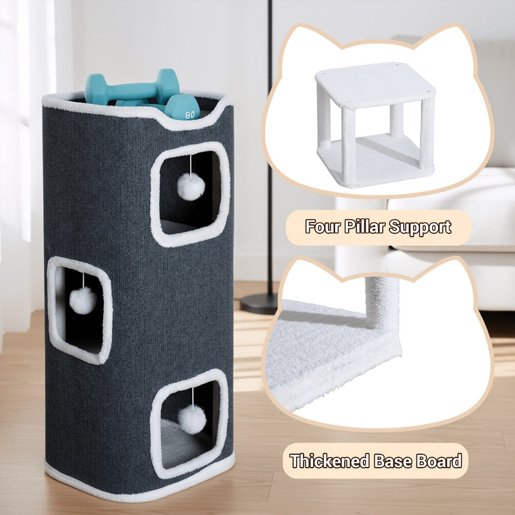 Multi-Level Foldable Cat Tree Tower for Indoor Cats – Scratching Post, Cozy Perch, Cat Condo with Hanging Toy Ball, Cat Hideaway, Soft Bed, 1/3/4 Tier Options