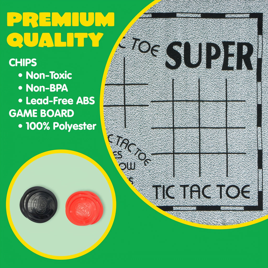 3-in-1 Giant Checkers and Tic Tac Toe Game Set with Reversible Mat 24 Oversized Pieces 2.8 Inch Chips Non-Toxic BPA-Free Indoor Outdoor Lawn Game Family Board Game Birthday Easter Gift Boys Girls Ages 3 and Up