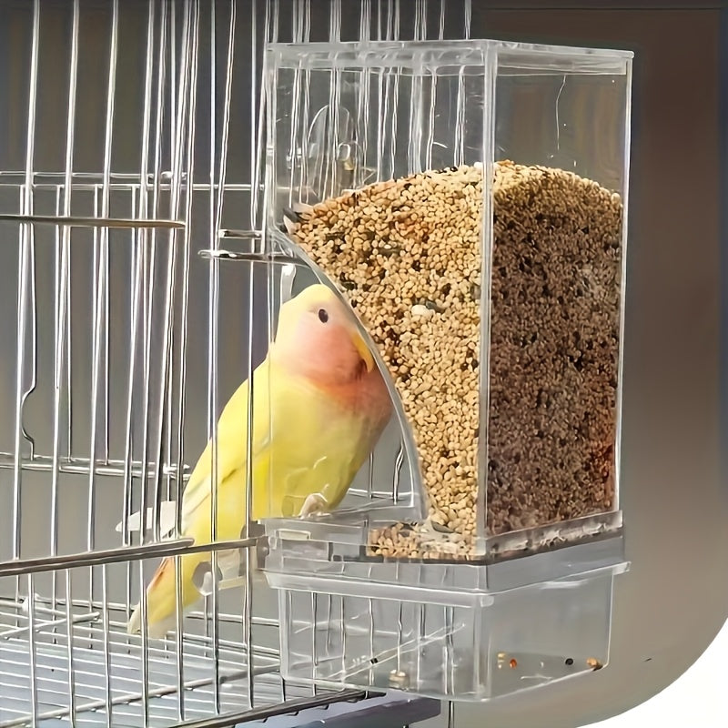 Transparent Acrylic Automatic Bird Feeder - Spill-Proof Bird Food Dispenser for Cage & Outdoor Use - Easy Clean Seed Feeder for All Birds Parrots Parakeets Wild Birds - No Battery Required