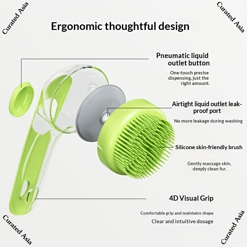 Dog Bathing Brush Set 2-Piece - Soft Silicone Shampoo Dispenser Scrubber & Finger Toothbrush for Cats & Dogs, Massage Bath Brush for Long & Short Hair, Gentle Soft Bristles, Pet Grooming Gift