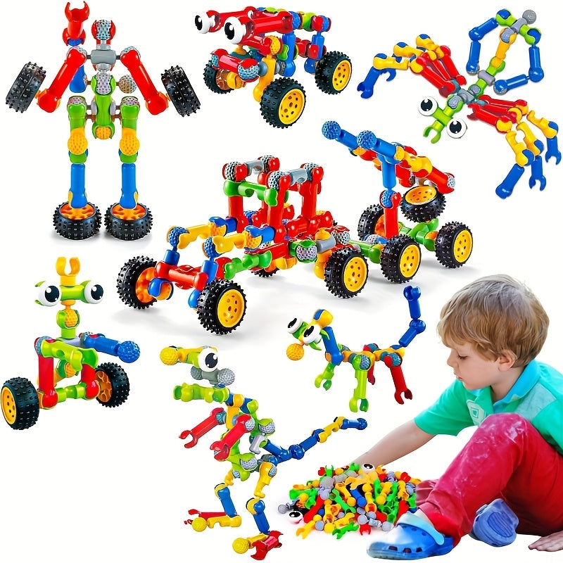 132 Piece STEM Building Blocks Toy Set for Kids 3+ Educational Construction Blocks Engineering Creative Building Kit Activities for Boys Girls Birthday Christmas Gift Random Colors