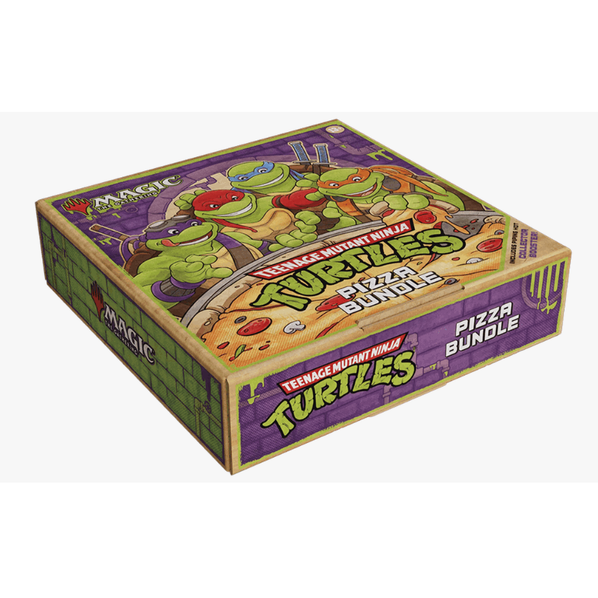Magic: The Gathering Teenage Mutant Ninja Turtles Pizza Bundle - 9 Play Boosters, Collector Booster, 30 Full-Art Pizza Lands, Exclusive Foil Promo Cards, Spindown Life Counter | MTG TMNT Gift Set