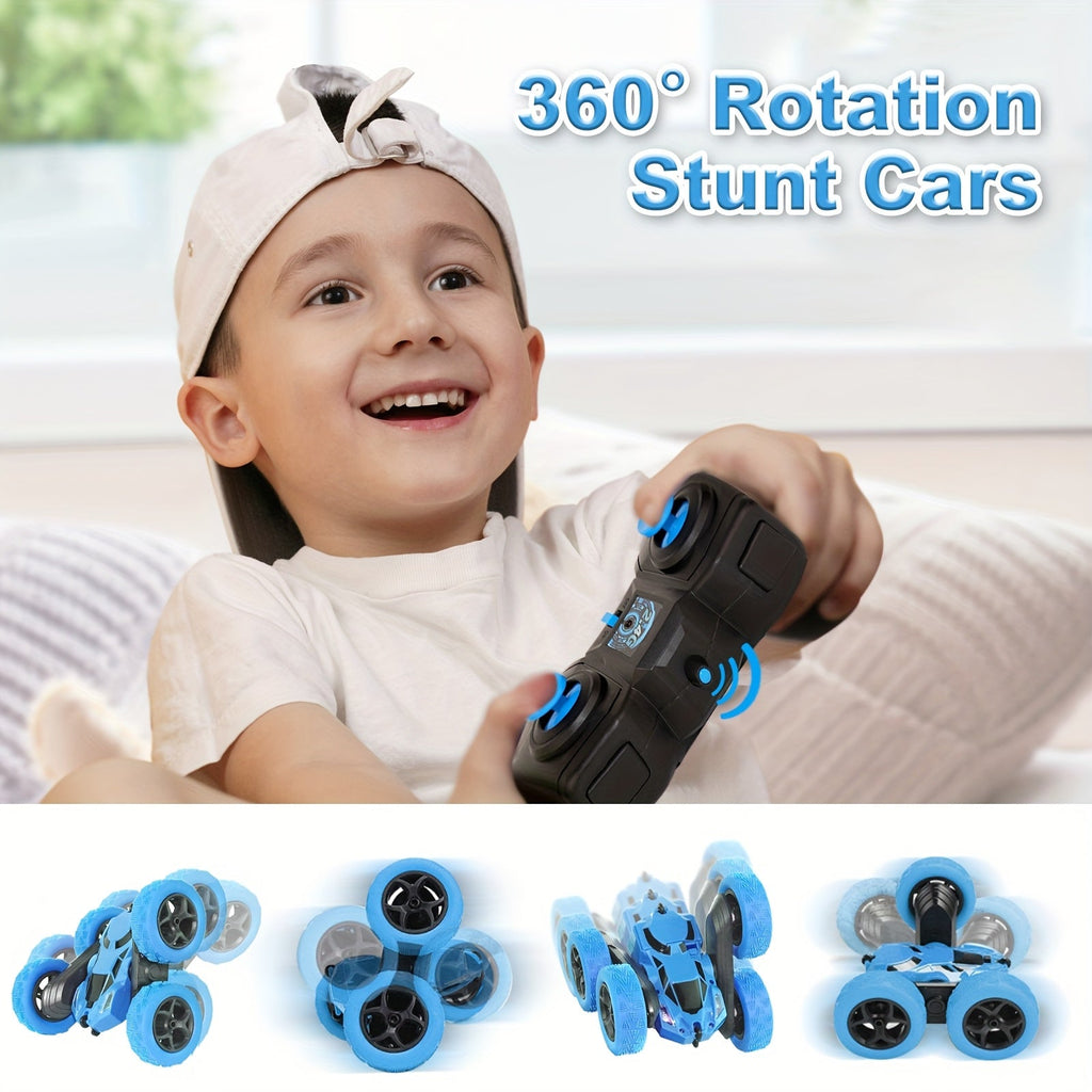 Double-Sided RC Stunt Car for Kids Ages 6+ – 2.4GHz 4WD 360° Flip Remote Control Car with LED Headlights, 1400mAh Rechargeable Battery, All-Terrain Stunt Vehicle, Birthday Christmas Gift