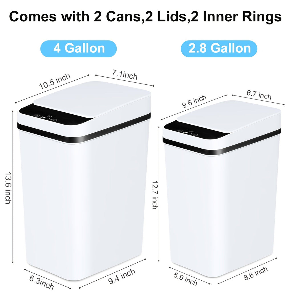 Automatic Touchless Trash Can 2 Pack – 4 Gallon & 2.8 Gallon Motion Sensor Trash Bin with Lid, Slim Smart Garbage Can for Bathroom, Bedroom, Office, Kitchen, Living Room