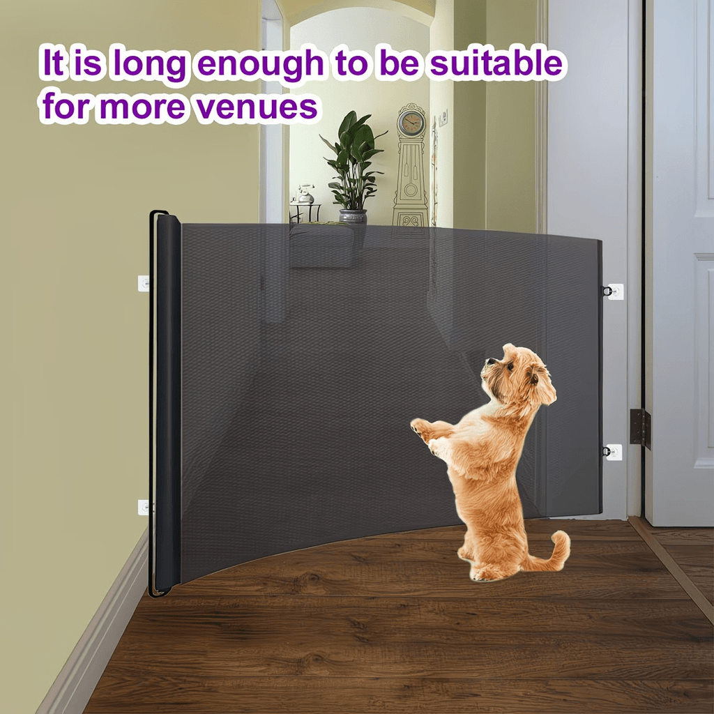 Adjustable Mesh Pet Gate – No-Drill, No-Hole Installation, Scalable Barrier Fence for Dogs & Cats – Fits Stairs, Doorways & Rooms, Black