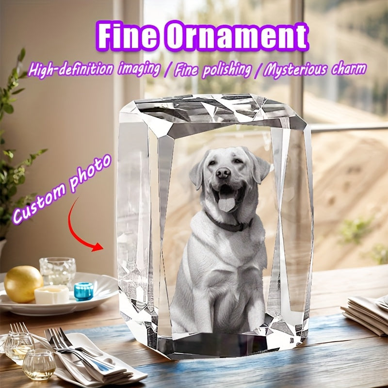 Custom Pet Crystal Carving Memorial Keepsake – Personalized 3D Photo Engraved Crystal Souvenir for Dogs & Cats, High-Transparency Relief Crystal Gift for Pet Loss, Home Decor & Remembrance