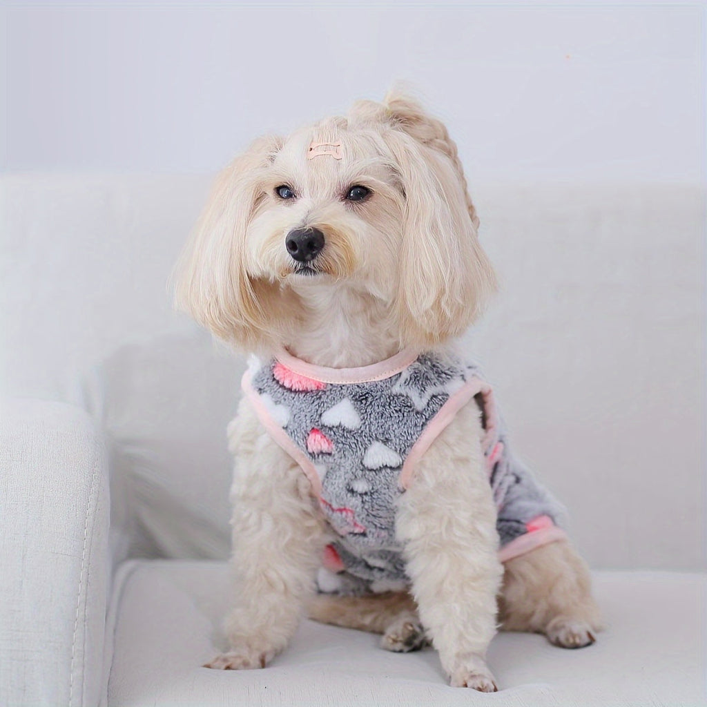 Star Moon Coral Fleece Pet Vest for Cats & Dogs - Cute Open-Back Warm Coat for Small to Medium Pets, Soft Indoor Outdoor Autumn Winter Dog Cat Sweater Apparel