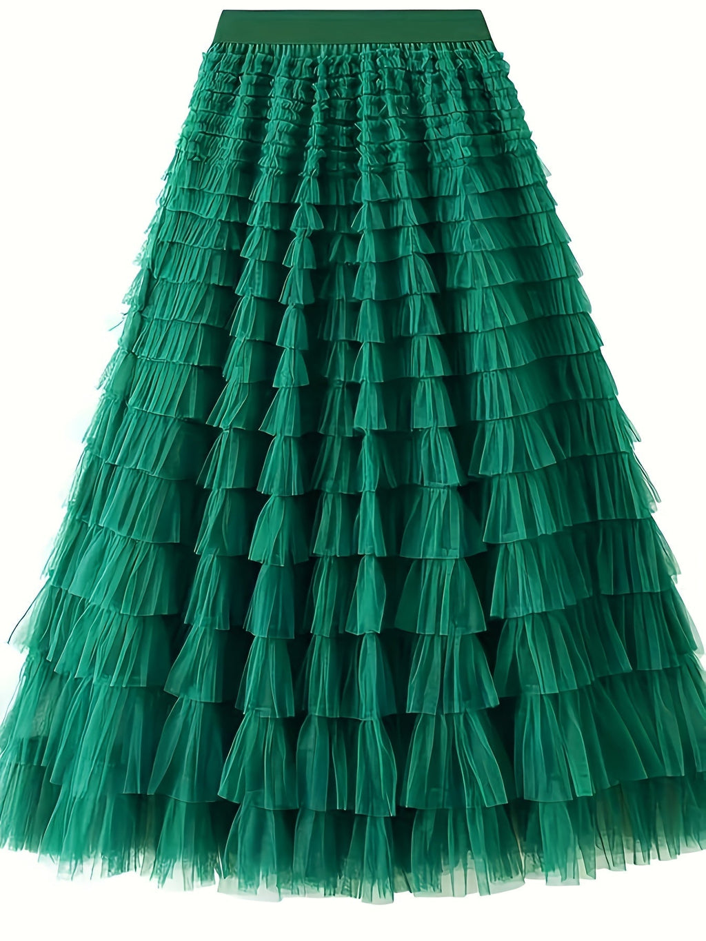Women's Elegant Mesh Long Cake Skirt – A-Line Flared Hem Contrast Mesh Elastic Waist Maxi Skirt for Fall, Winter & Formal Occasions