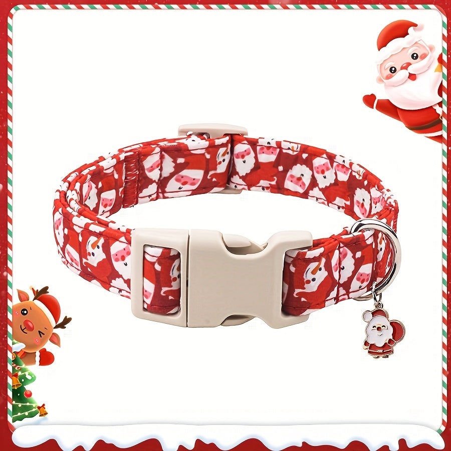 Christmas Dog Collar Festive Adjustable - Santa Claus Reindeer Snowman Design, Soft Quick Release Safety Buckle Holiday Collar for Small Medium Large Dogs, Xmas Pet Gift