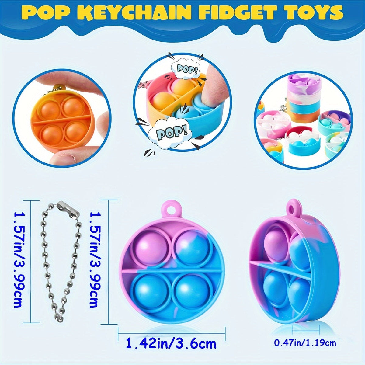 Bulk Sensory Fidget Keychain Party Favors for Kids - 24 / 50 / 90pcs Multicolor Keychains with Hanging Loop, Goodie Bag Fillers, Birthday Party Prizes, Classroom Rewards & Halloween Treat Bag Stuffers