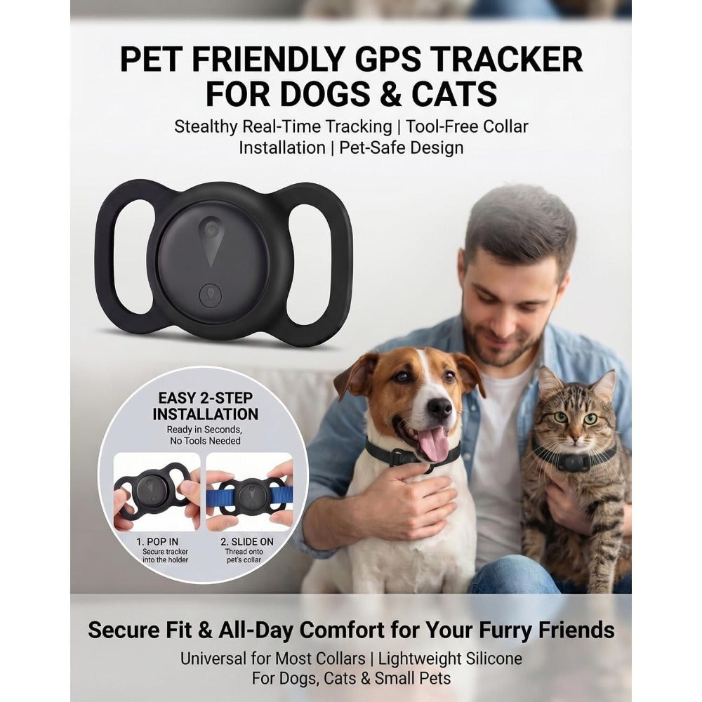 GPS Tracker for Dogs & Cats – No Monthly Fee, No SIM Card, Real-Time Location via iOS Find My App, Ultra-Slim Smart Pet Tracker with Collar Mount & Safe Zone Alerts