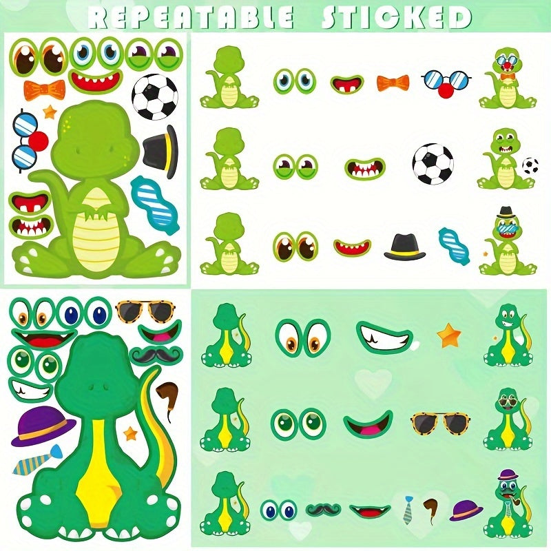 18 Sheets Dinosaur Make-a-Face Stickers for Kids – DIY Dinosaur Sticker Activity Sheets, Fun Craft Party Favors & Supplies for Dinosaur Themed Birthday Party, Goodie Bag Fillers for Boys & Girls